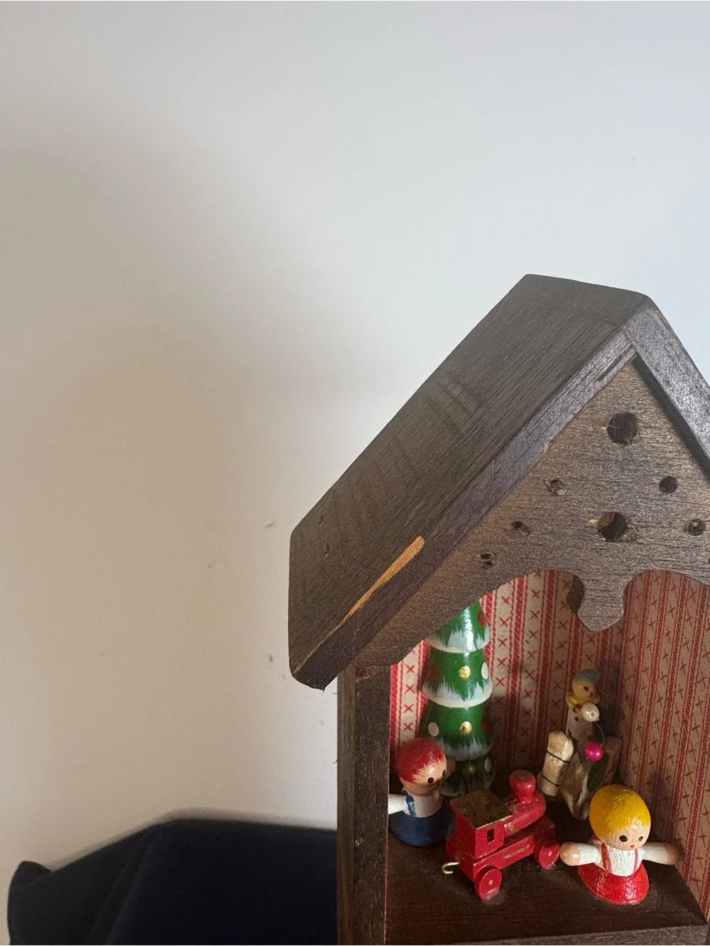 Vintage three-tier wooden Christmas diorama shadow box